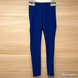 Wilo The Label Australian Blue Ribbed Leggings Small High Rise Yellow Accent EUC